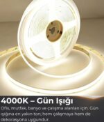 24V COB ŞERİT LED 5 METRE İÇ MEKAN-4000K GÜN IŞIĞI