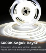 24V COB ŞERİT LED 5 METRE İÇ MEKAN-6000K SOĞUK BEYAZ