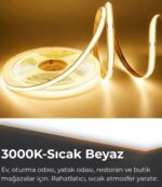 24V COB ŞERİT LED İÇ MEKAN-3000K SICAK BEYAZ - Görsel 2